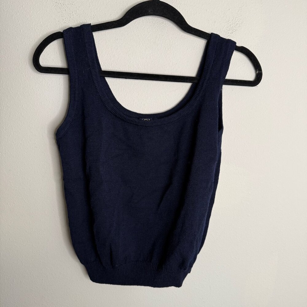 St. John Basics Womens Medium Navy Blue Vintage Santana Knit Scoop Neck Tank Top - Picture 3 of 6